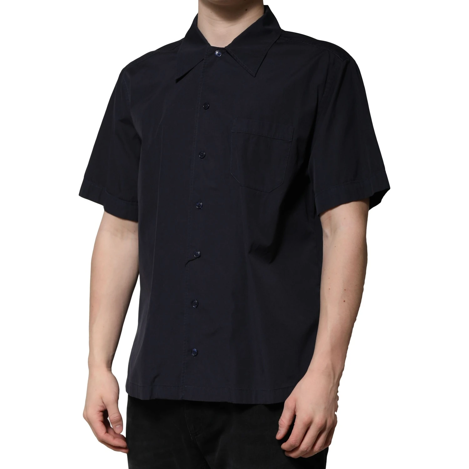 Dark Blue Cotton Short Sleeves Casual Shirt