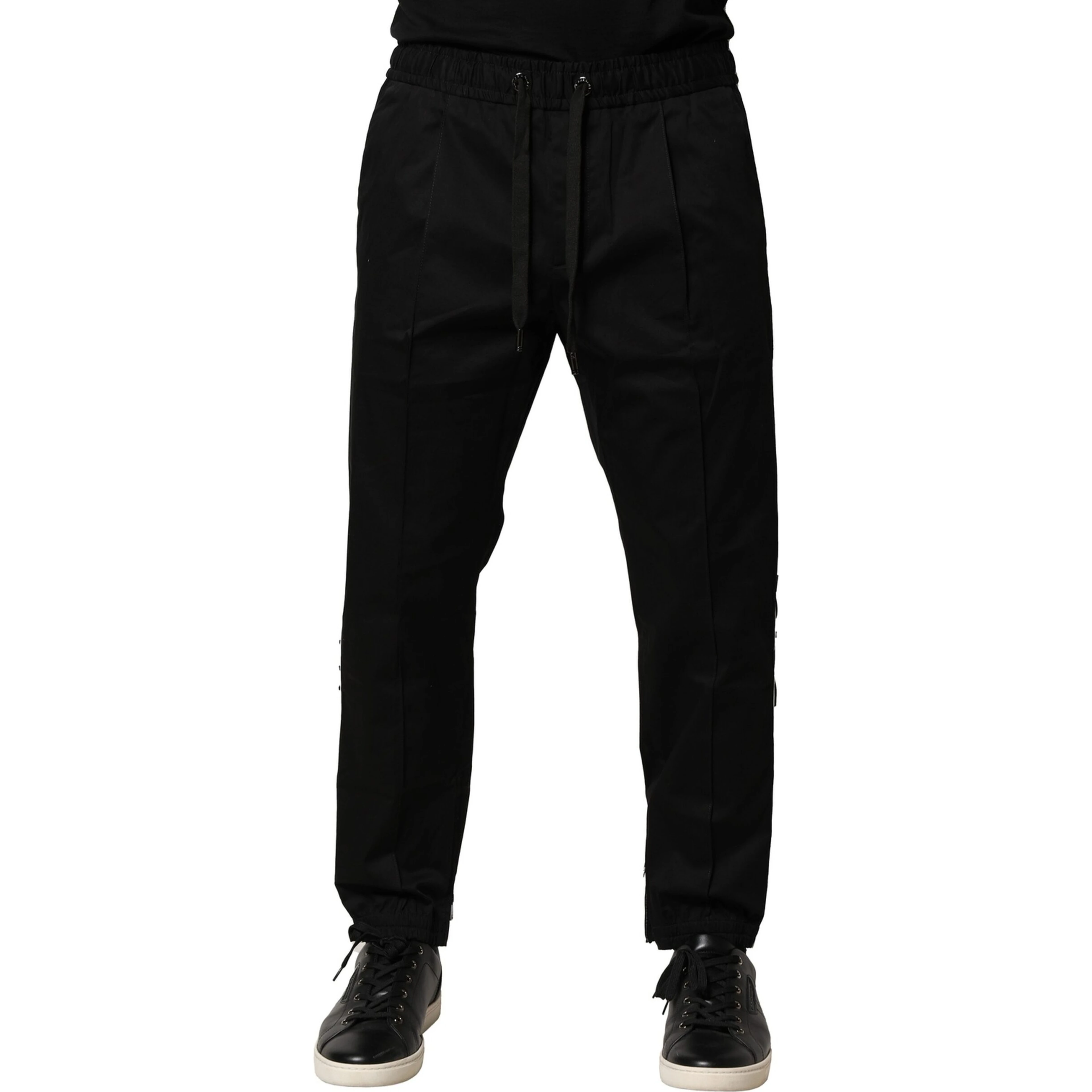 Black Cotton Mid Waist Jogger Pants