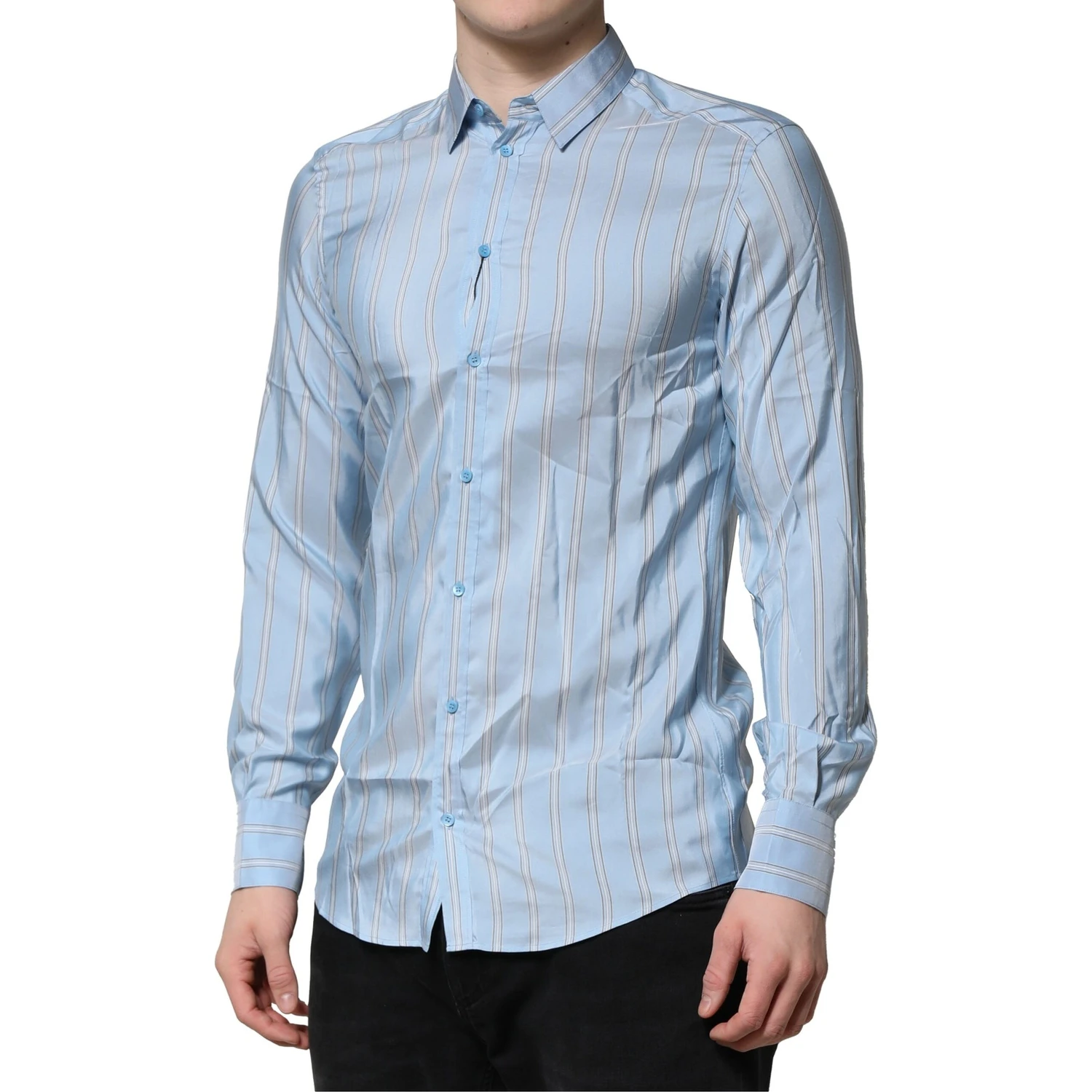 Light Blue MARTINI Striped Formal Dress Shirt