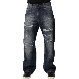 Blue Washed Tattered Cotton Men Jeans