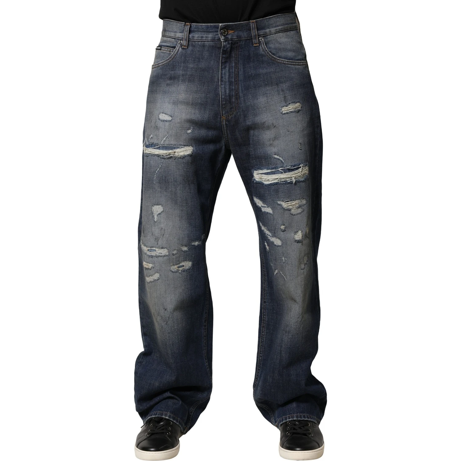 Blue Washed Tattered Cotton Men Jeans
