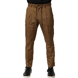 Brown Cotton Chino Mid Waist Men Pants