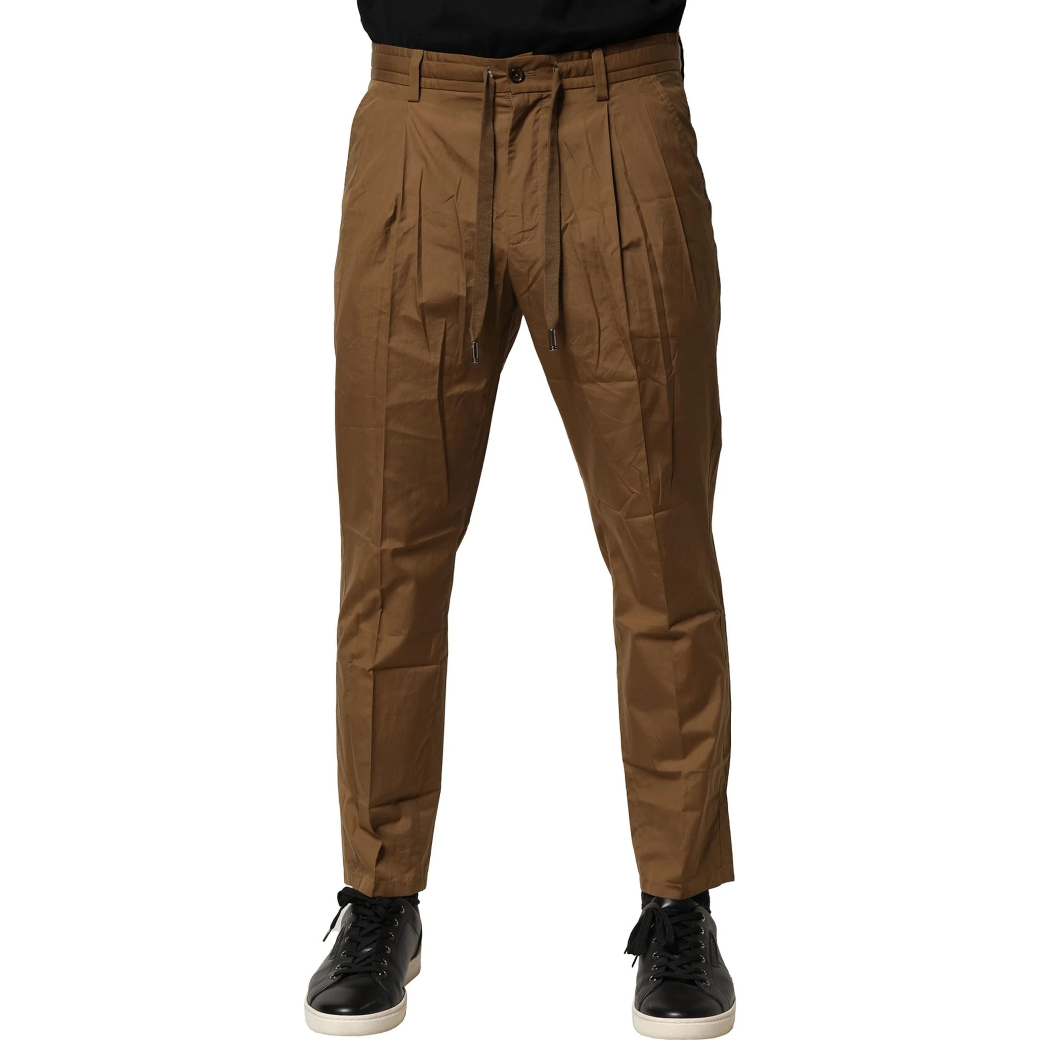 Brown Cotton Chino Mid Waist Men Pants