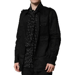 Black Polka Dot Collar Tie Neck Casual Shirt