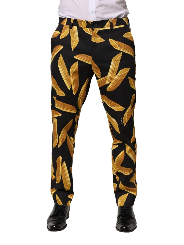 Black Pasta Print Tapered Men Pants