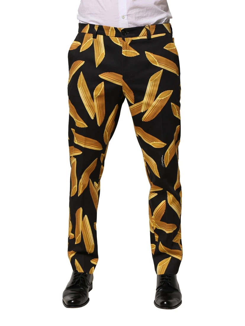 Black Pasta Print Tapered Men Pants