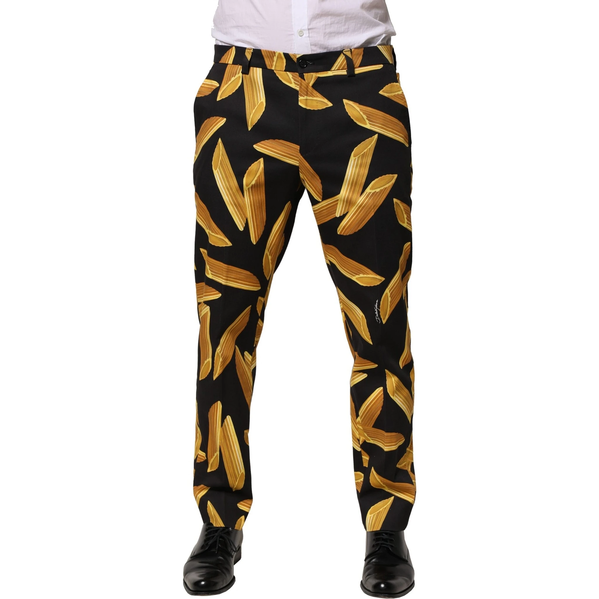 Black Pasta Print Tapered Men Pants