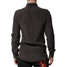 Dark Brown Silk GOLD Men Dress Formal Shirt