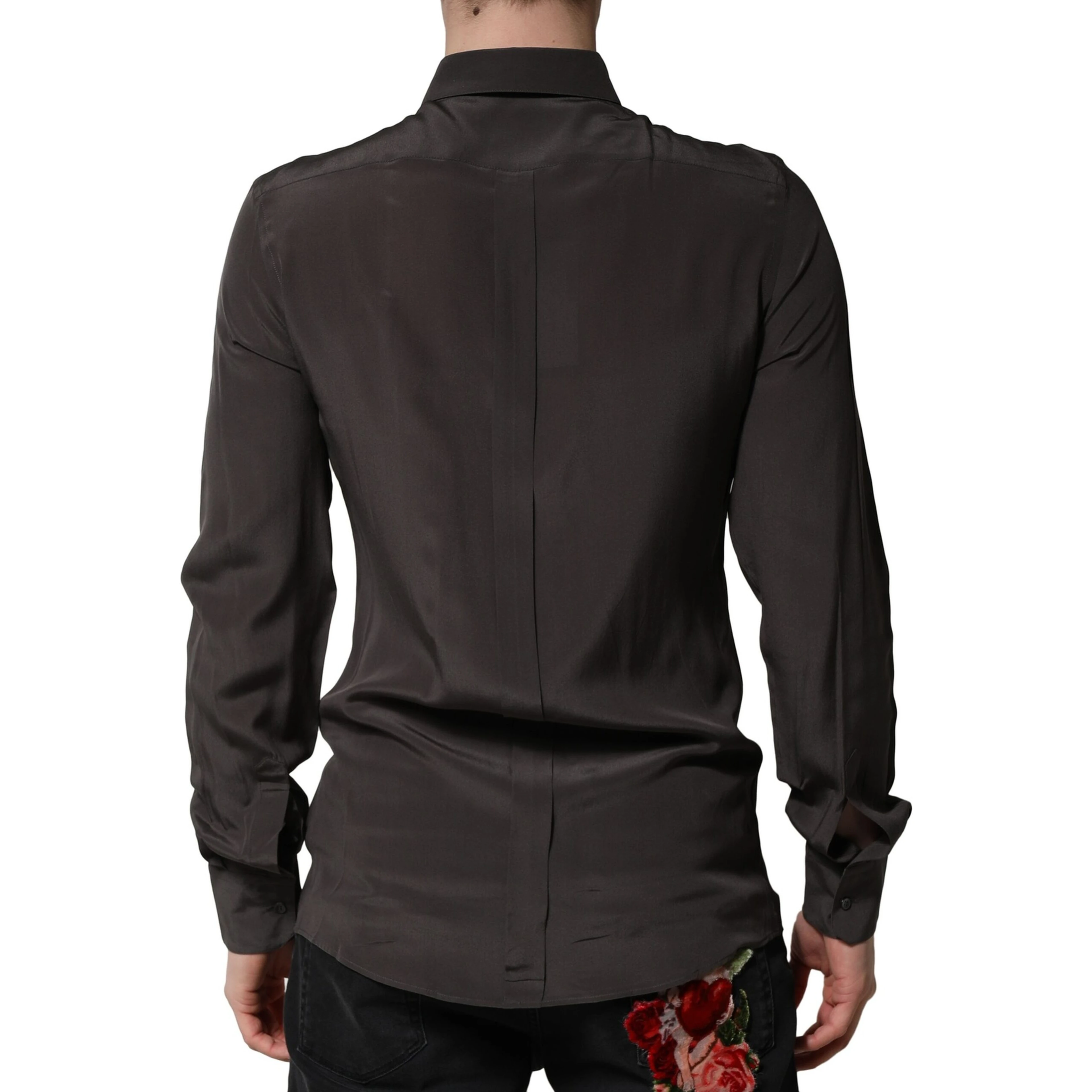 Dark Brown Silk GOLD Men Dress Formal Shirt