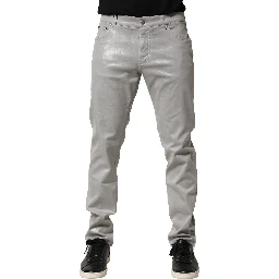 Silver Cotton Stretch Slim Denim Jeans