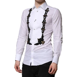 White GOLD Embellished Formal Men Dress Shirt