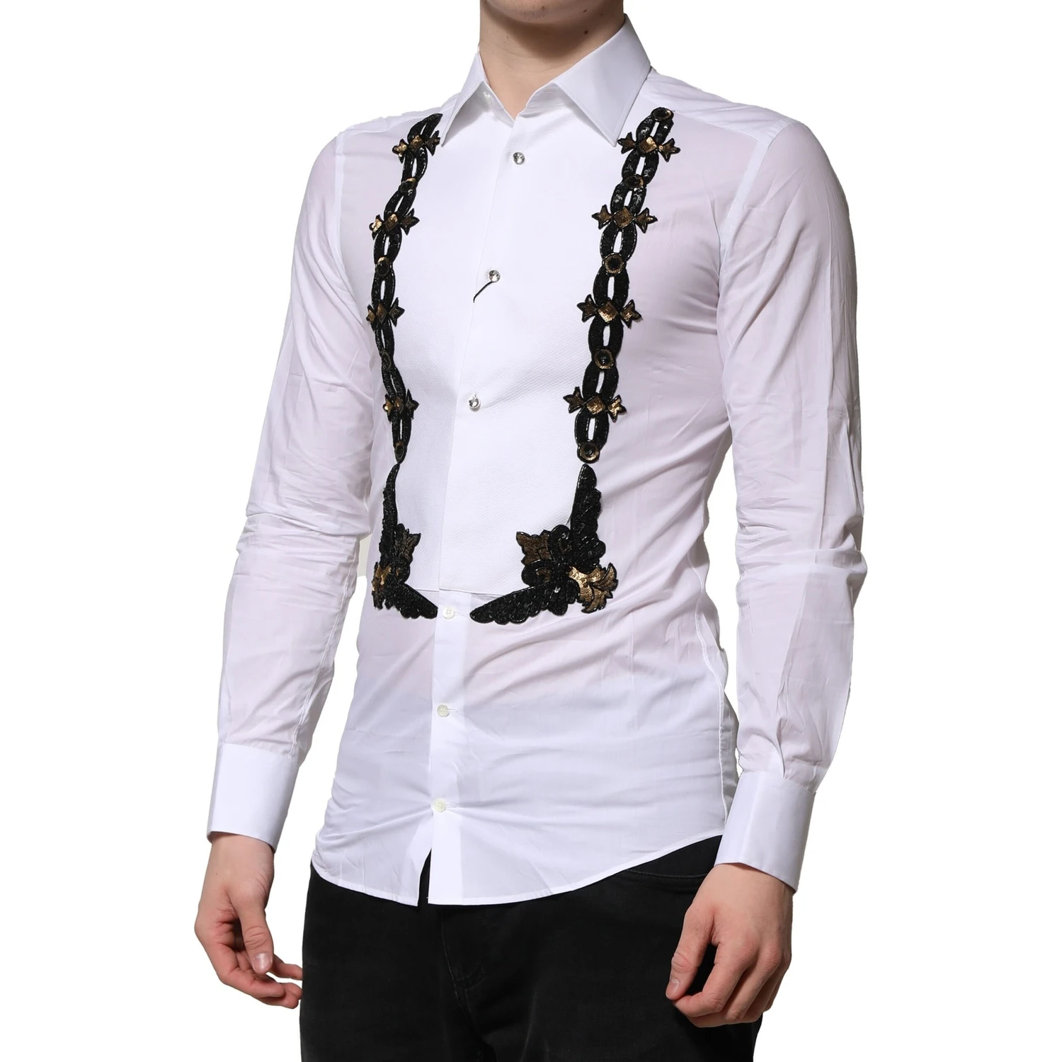 White GOLD Embellished Formal Men Dress Shirt