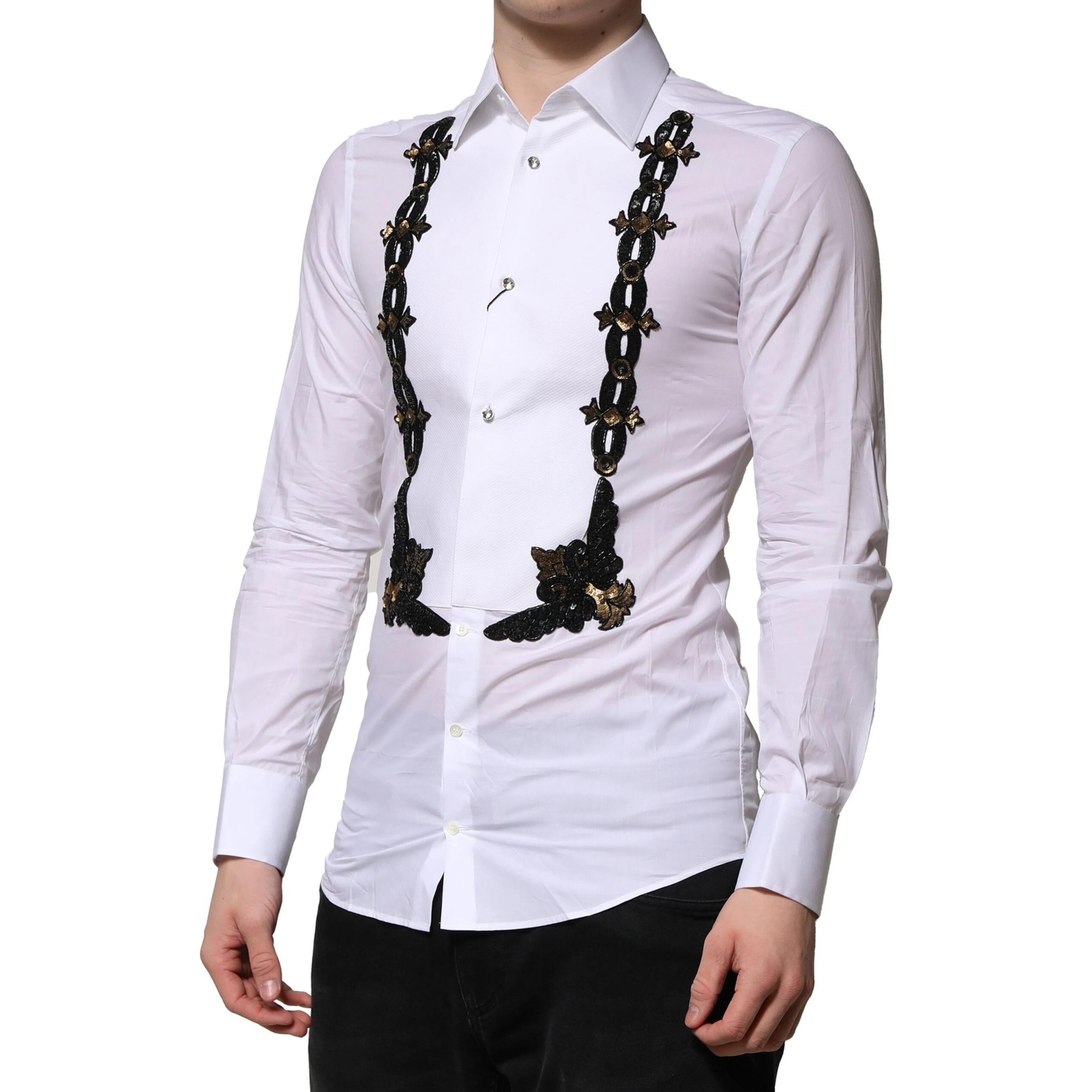 White GOLD Embellished Formal Men Dress Shirt