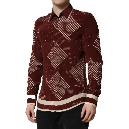 Maroon Dotted Silk Long Sleeve Casual Shirt