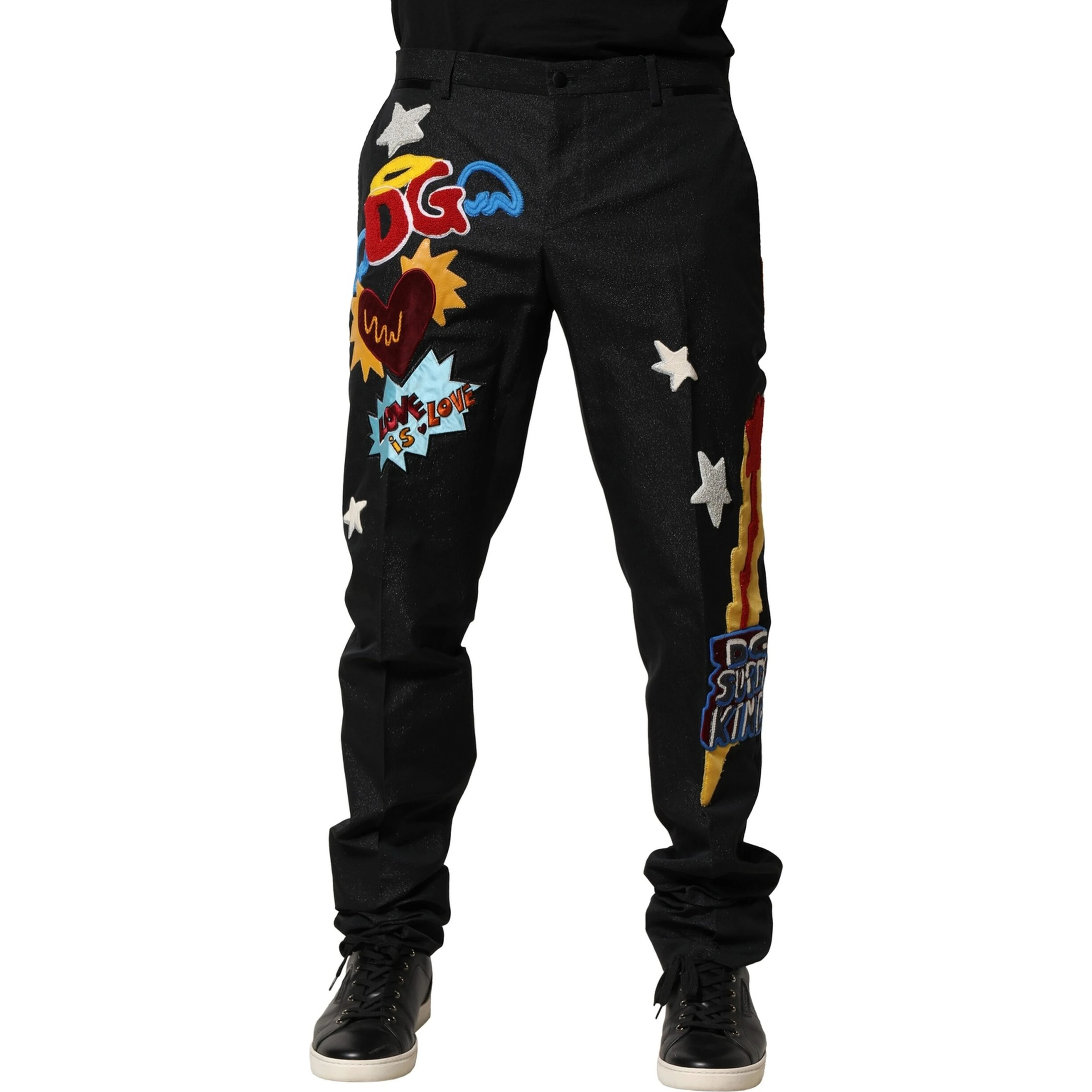 Black Graphic Embroidery Men Pants