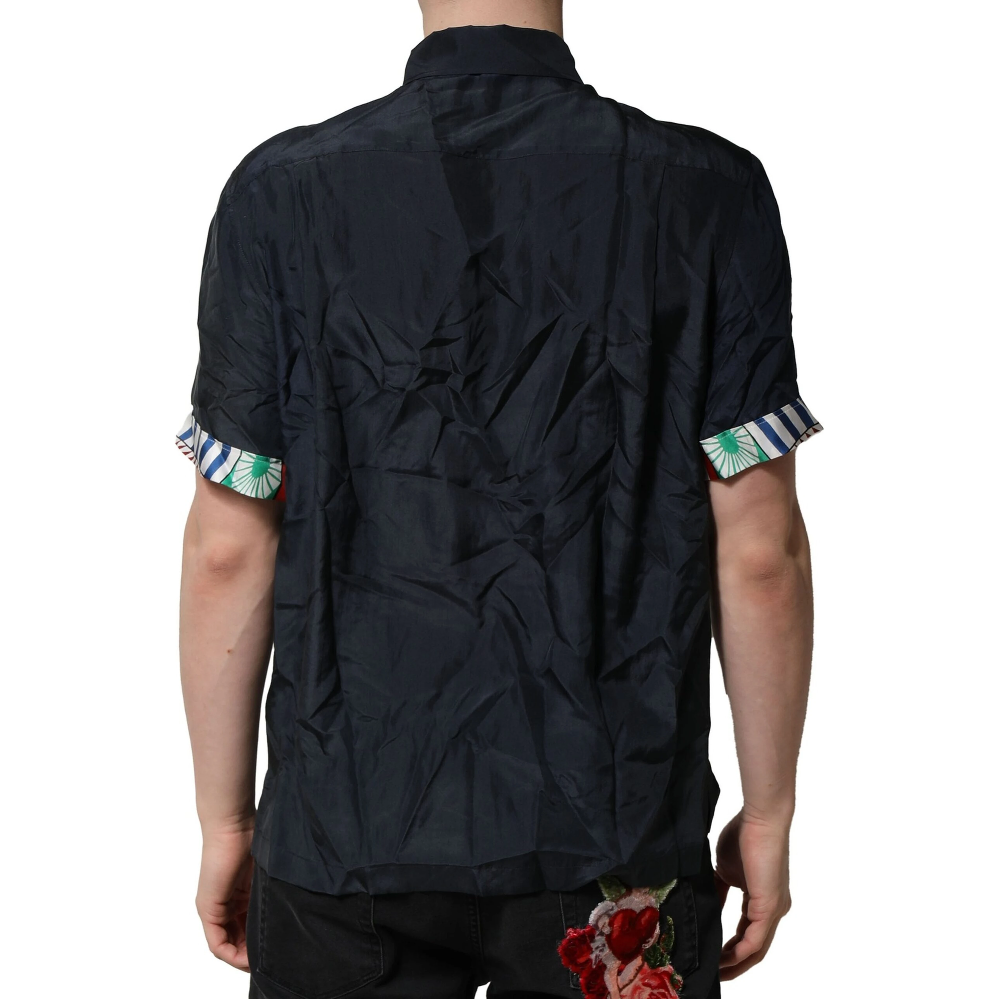 Black Silk Short Sleeves Men Casual Shirt
