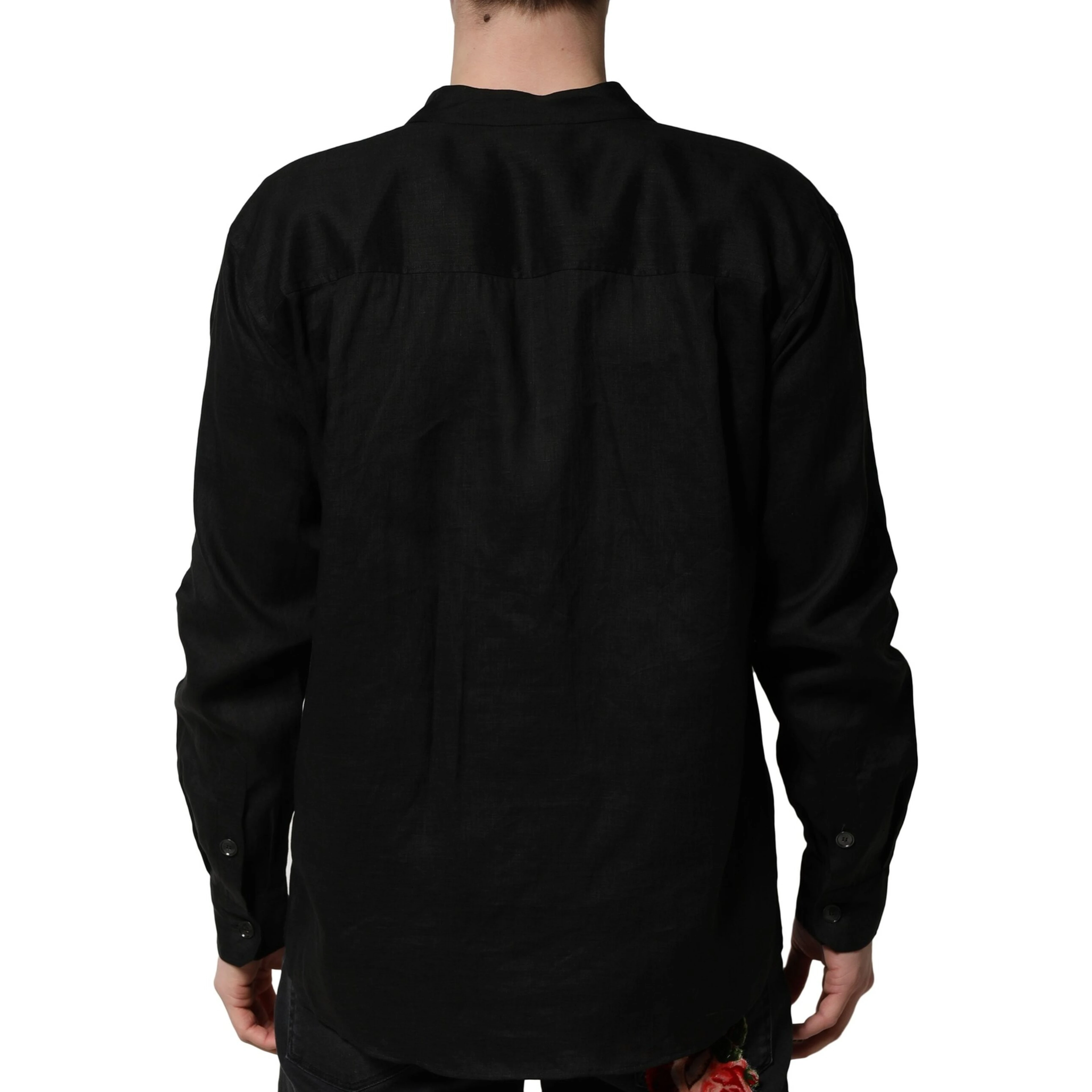 Black Linen Long Sleeves Men Casual Shirt