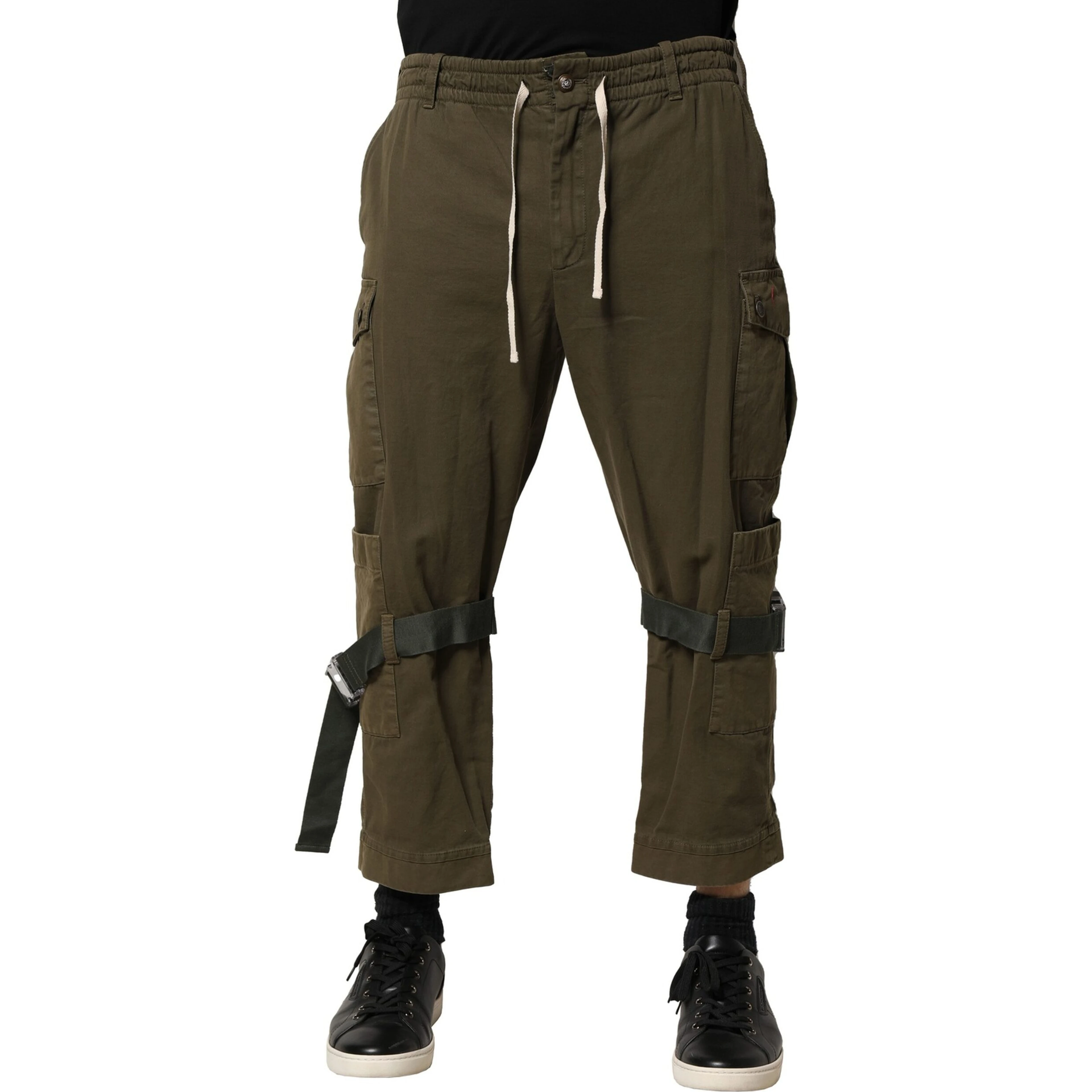 Brown Cotton Cargo Drawstring Pants