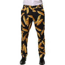 Black Pasta Print Tapered Men Pants