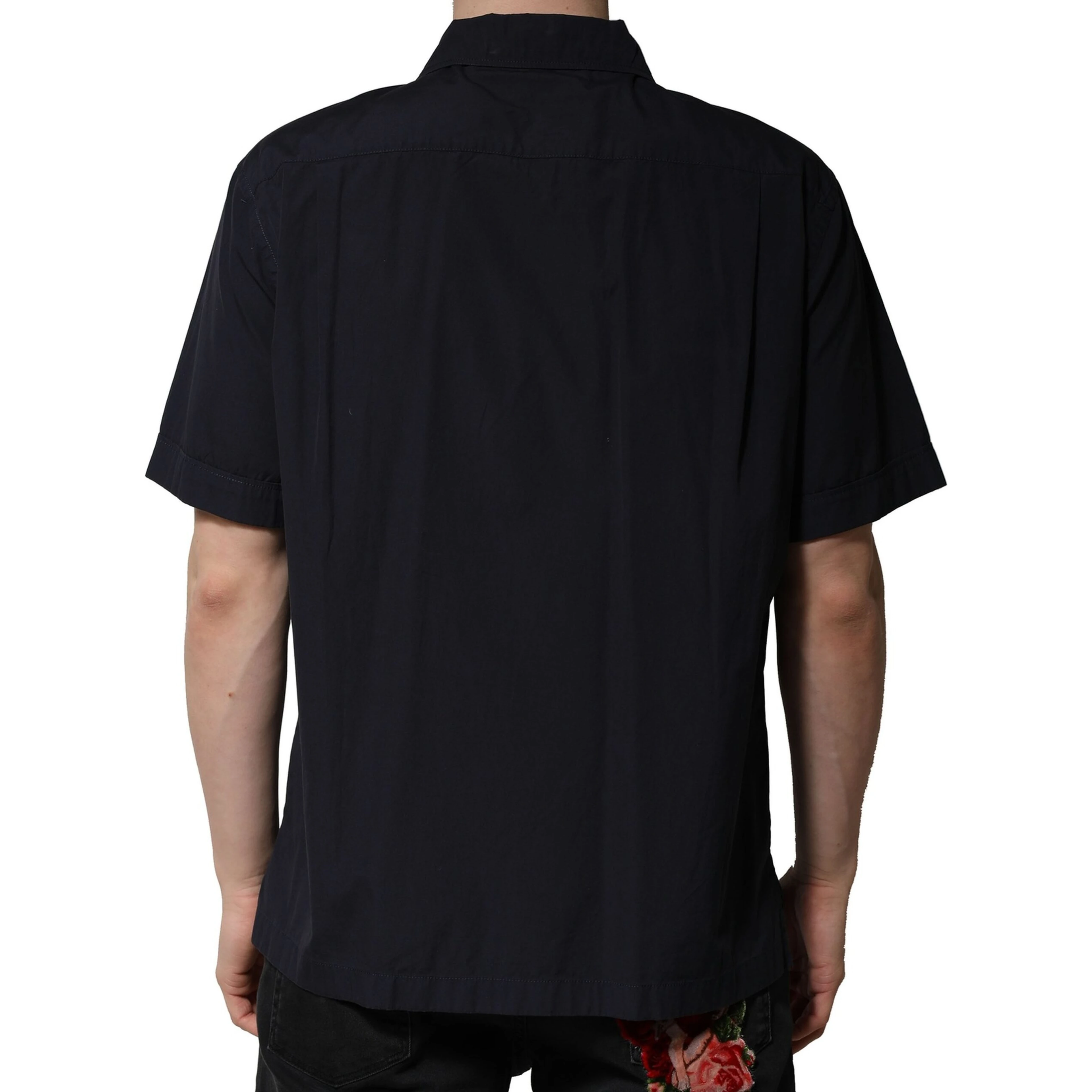 Dark Blue Cotton Short Sleeves Casual Shirt