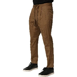Brown Cotton Chino Mid Waist Men Pants