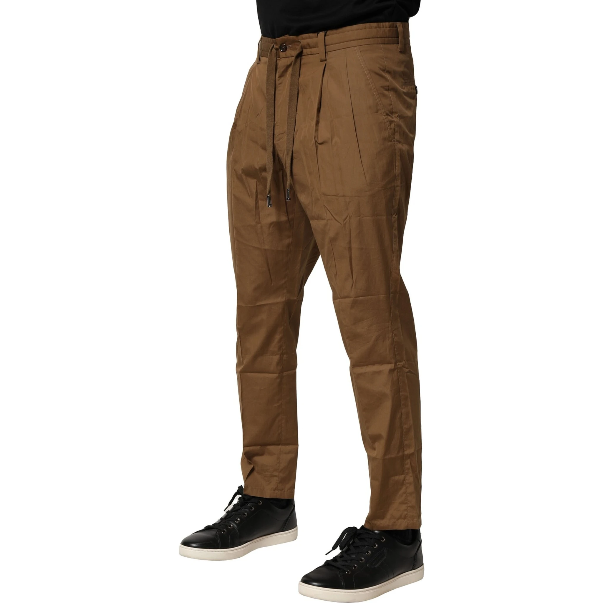 Brown Cotton Chino Mid Waist Men Pants