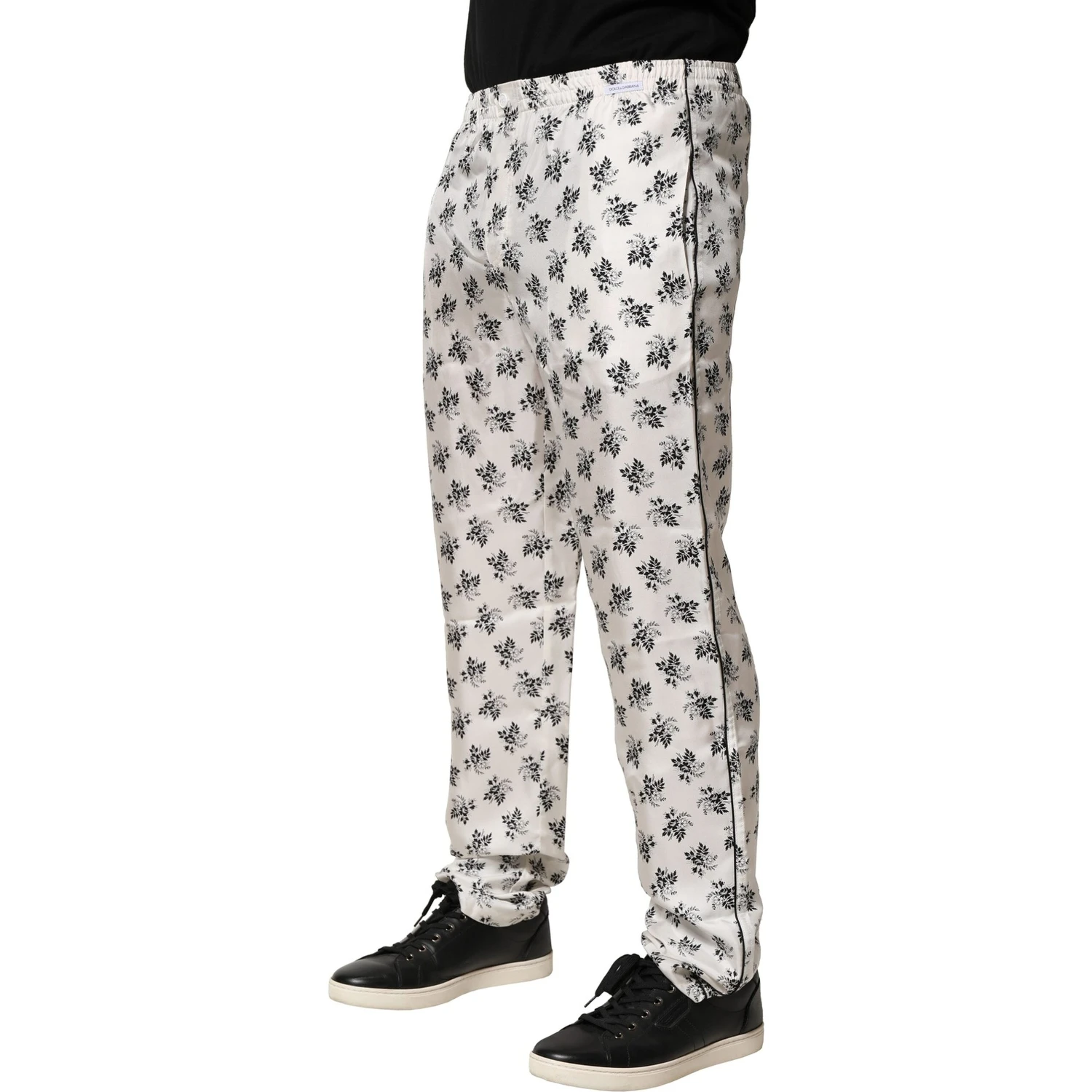 White Floral Silk Casual Lounge Pants