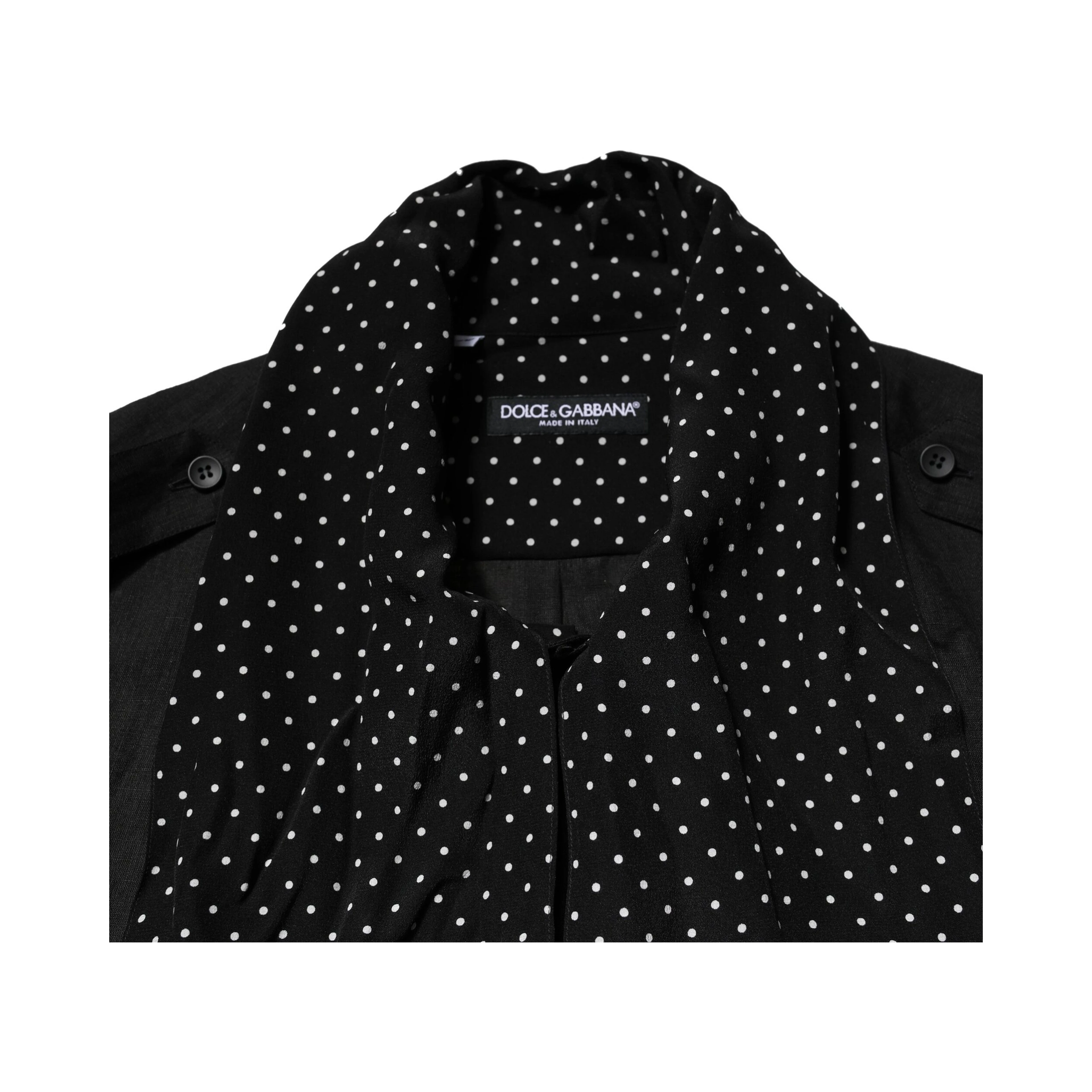 Black Polka Dot Collar Tie Neck Casual Shirt