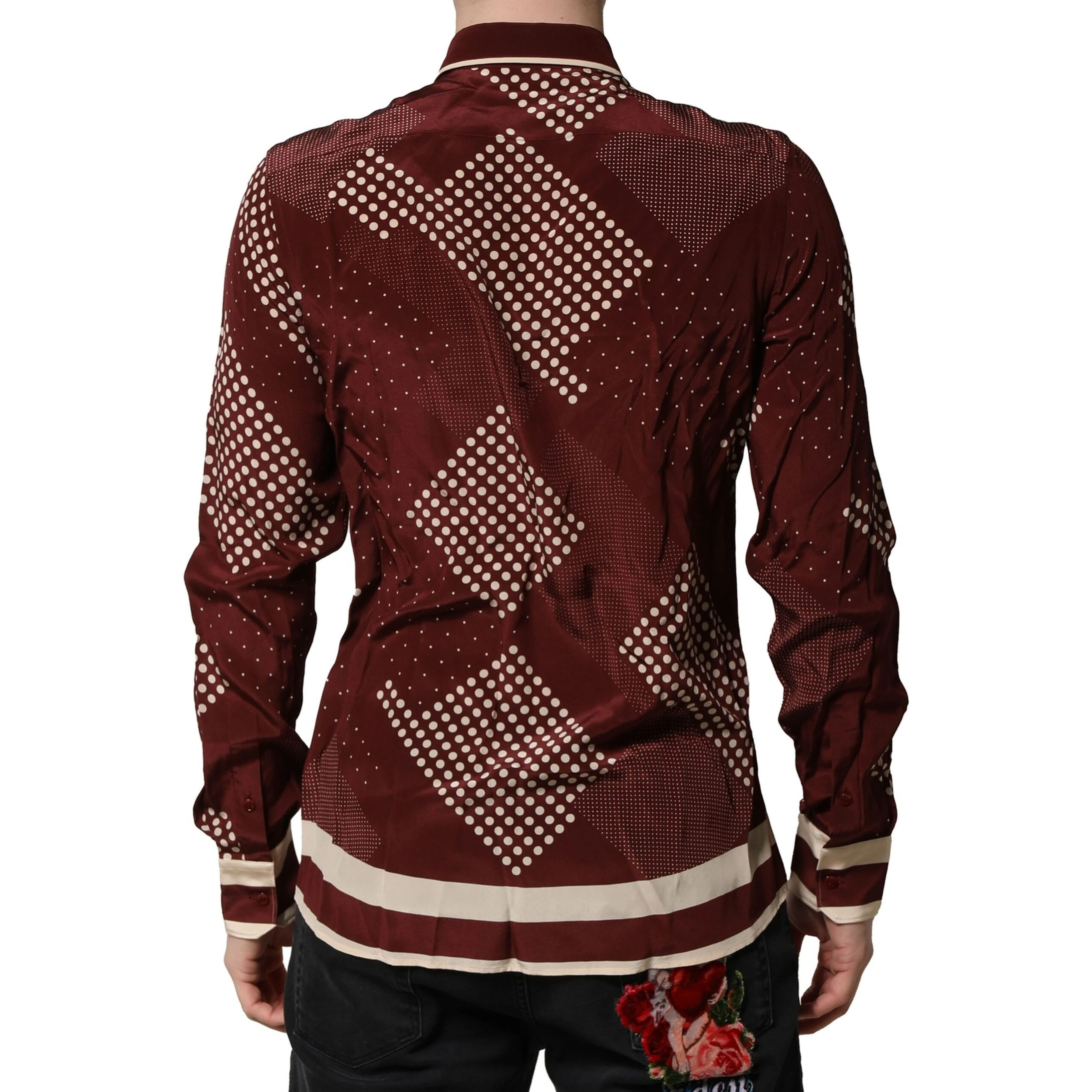 Maroon Dotted Silk Long Sleeve Casual Shirt
