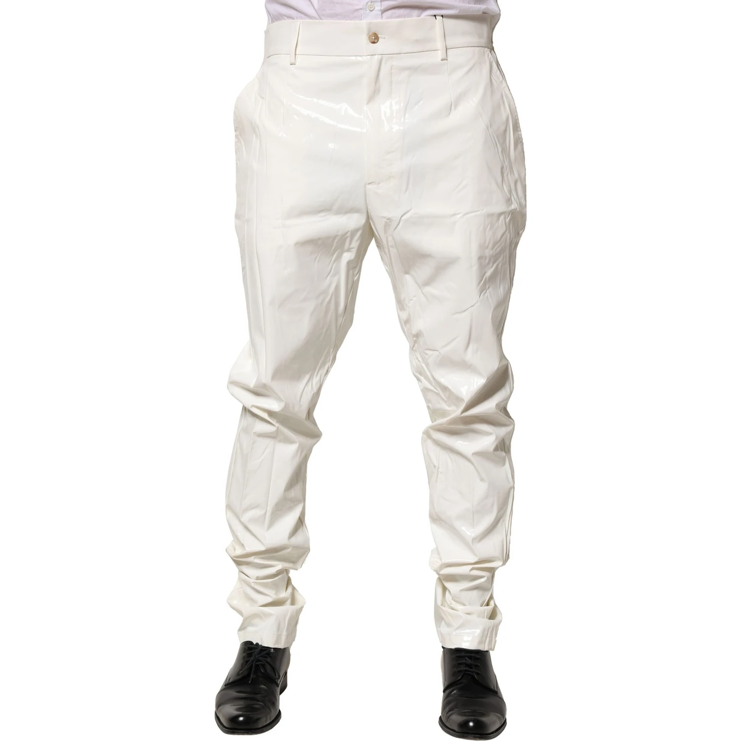 White Nylon Tapered Dress Men Pants