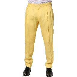 Yellow Flax Tapered Dress Men Pants