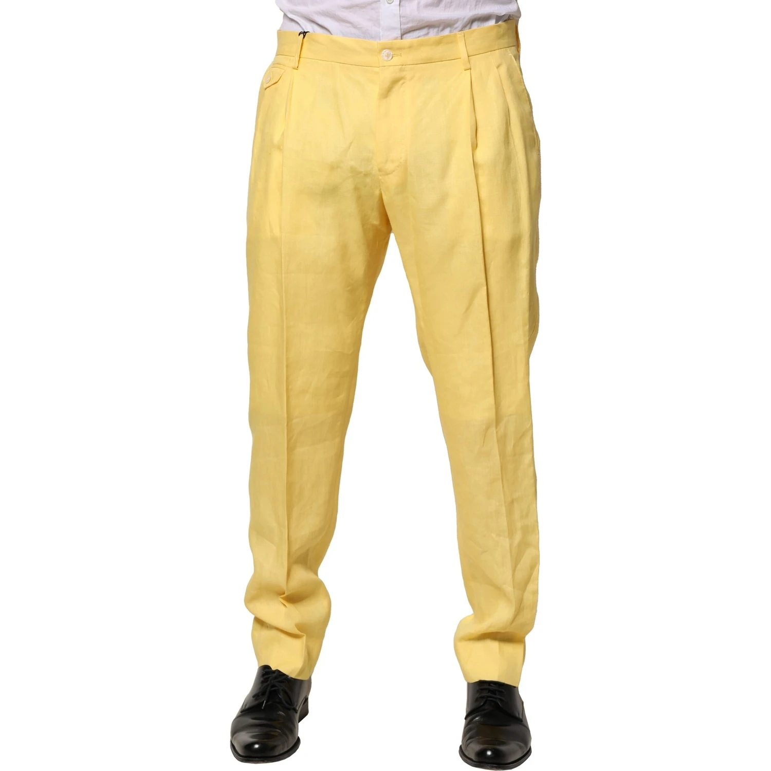 Yellow Flax Tapered Dress Men Pants