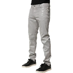 Silver Cotton Stretch Slim Denim Jeans
