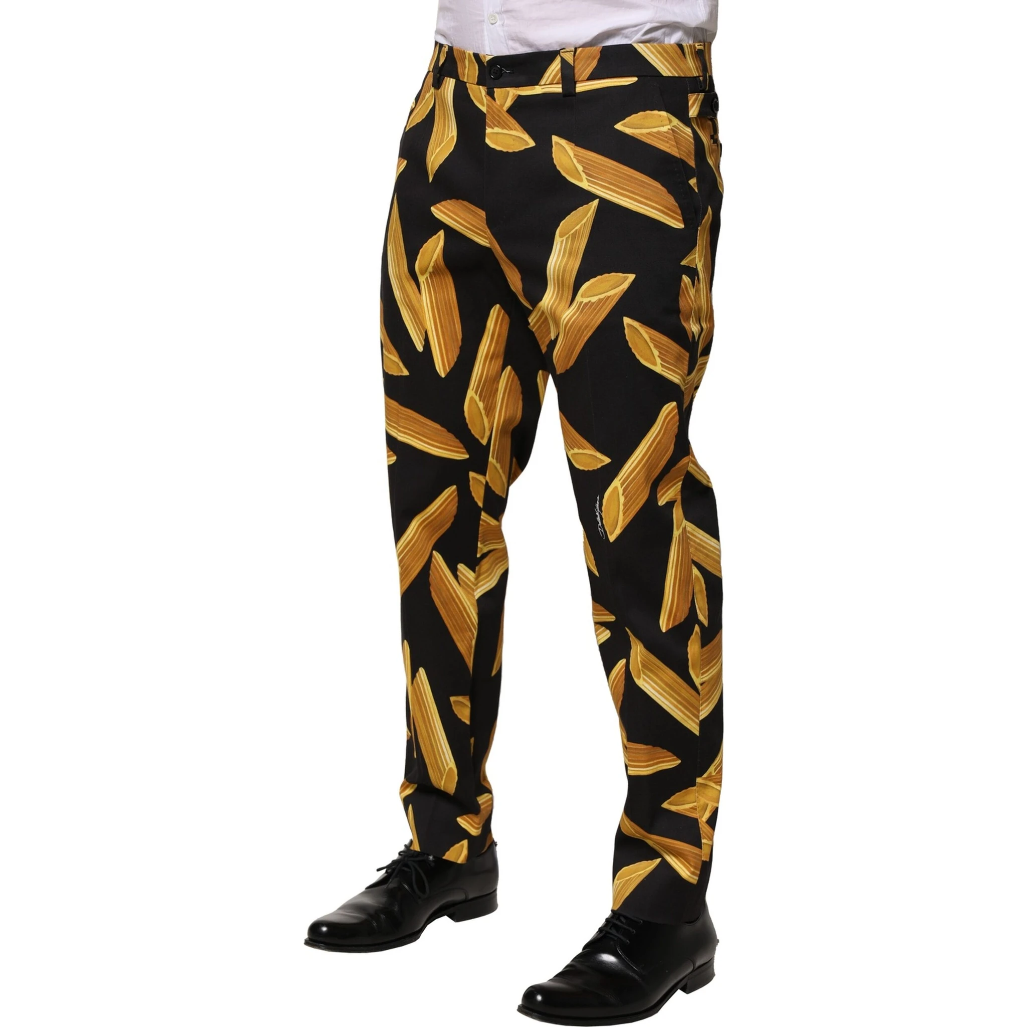 Black Pasta Print Tapered Men Pants