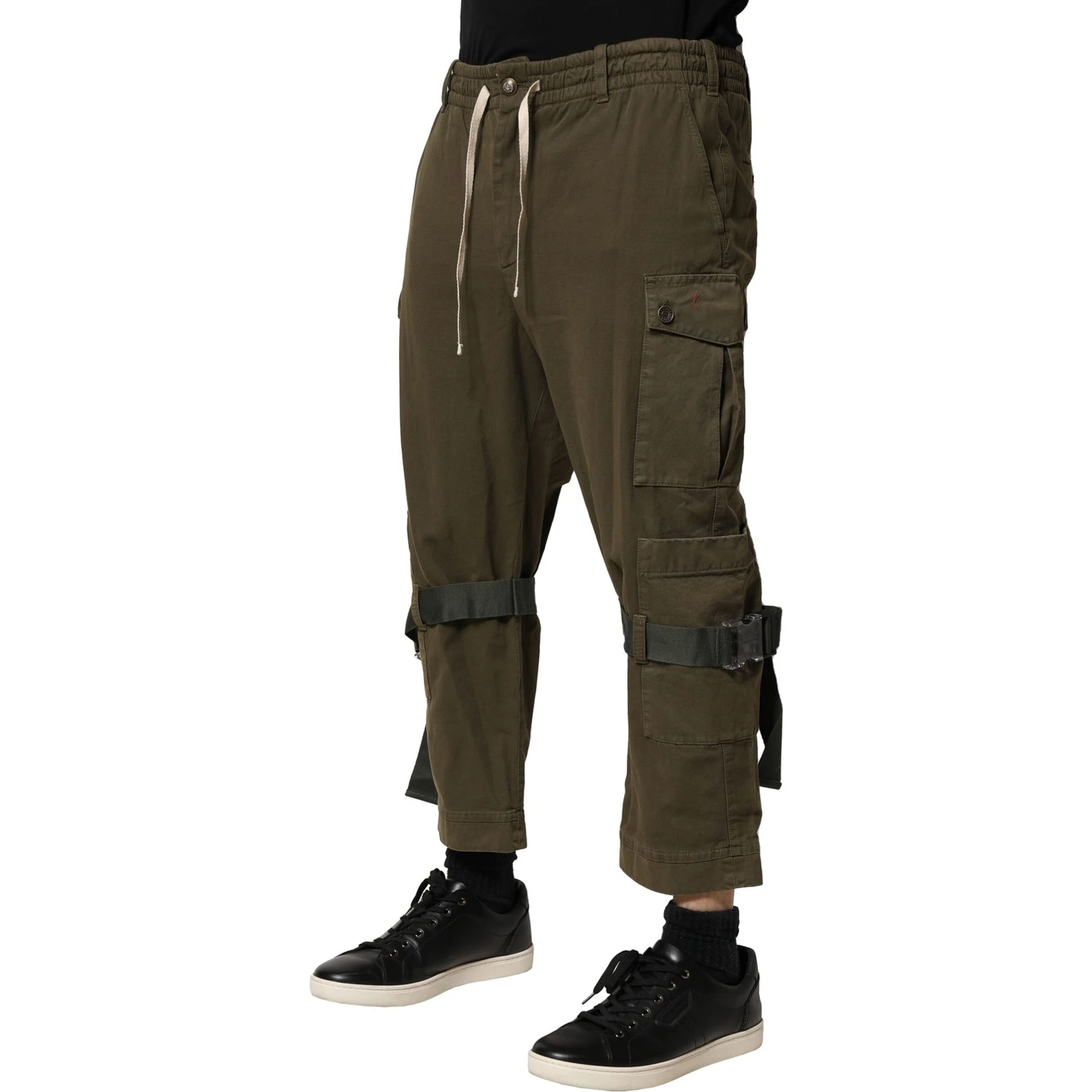Brown Cotton Cargo Drawstring Pants