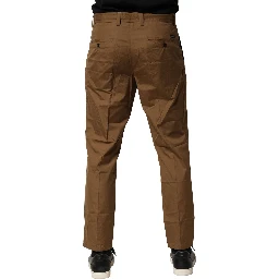 Brown Cotton Chino Mid Waist Men Pants