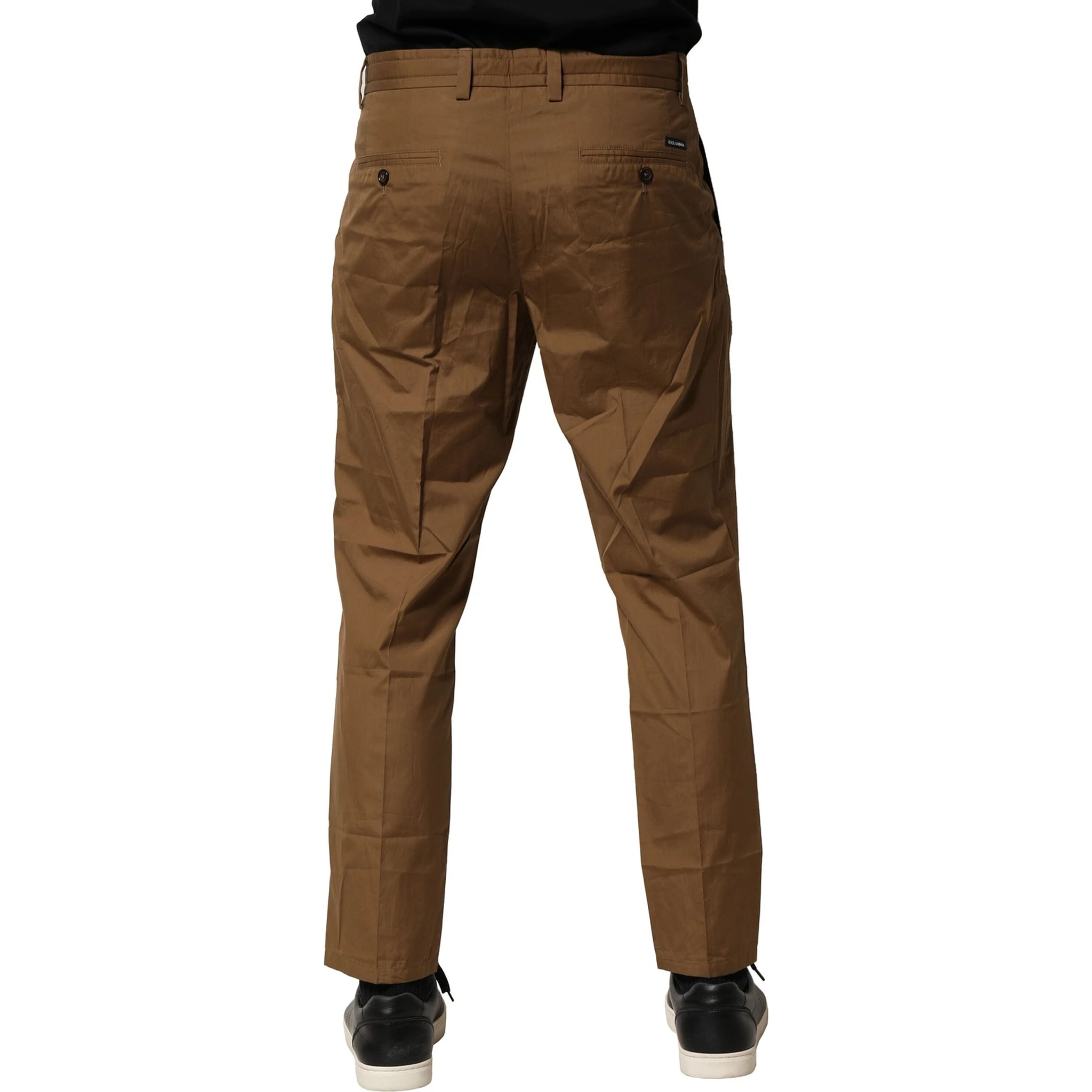 Brown Cotton Chino Mid Waist Men Pants