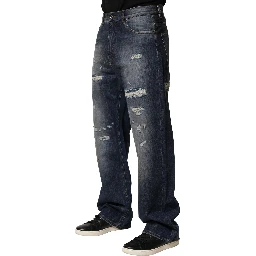 Blue Washed Tattered Cotton Men Jeans