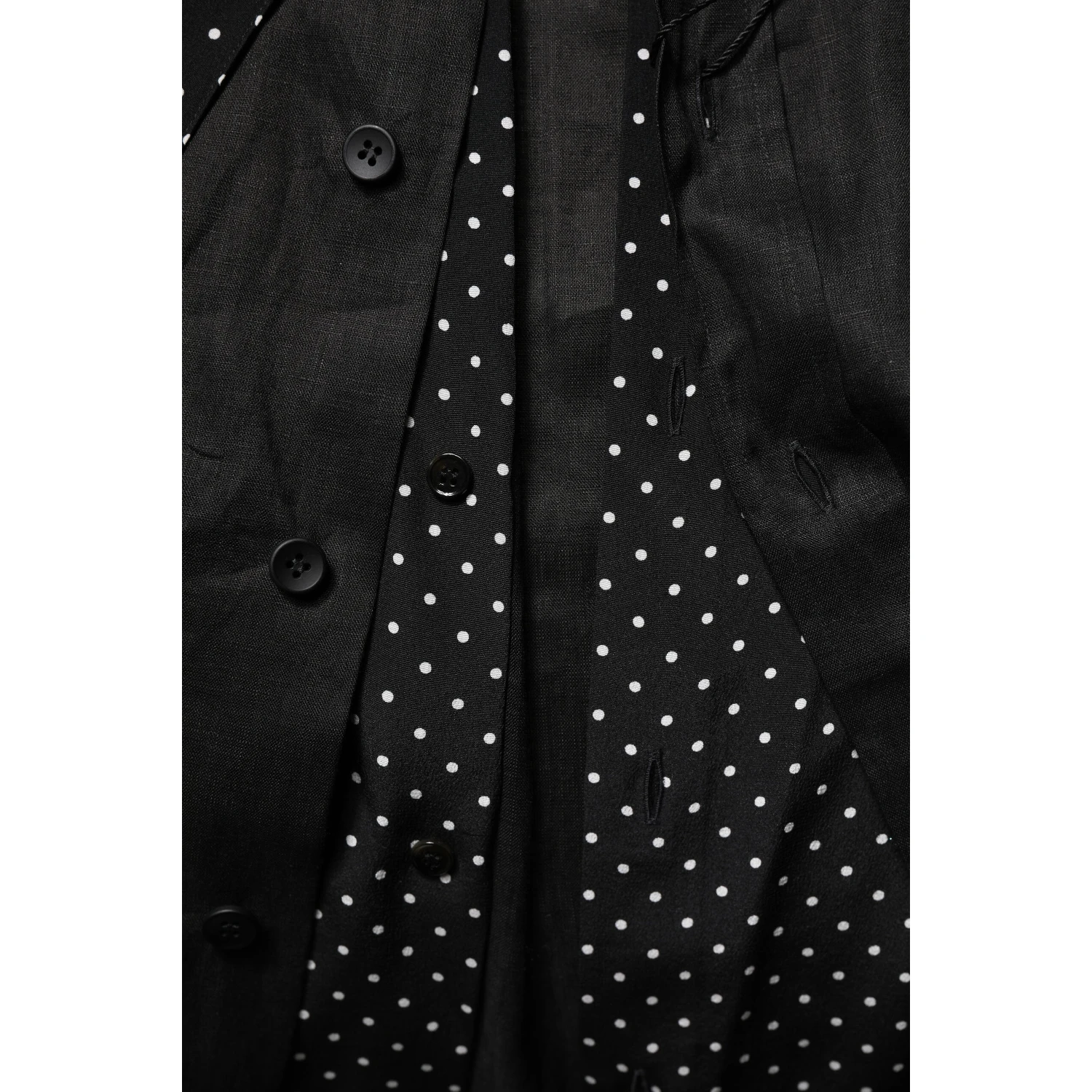 Black Polka Dot Collar Tie Neck Casual Shirt