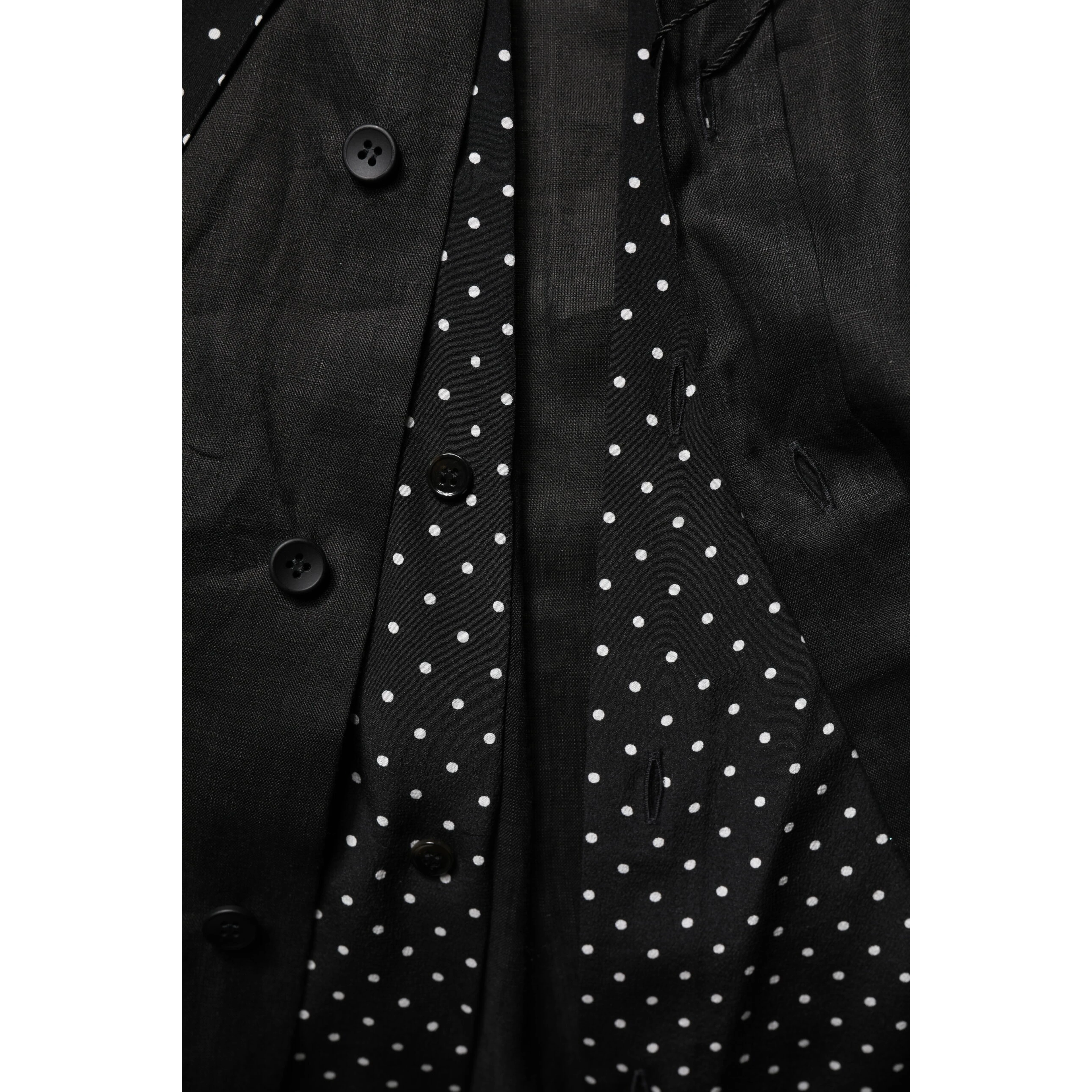 Black Polka Dot Collar Tie Neck Casual Shirt
