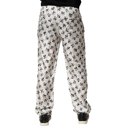 White Floral Silk Casual Lounge Pants