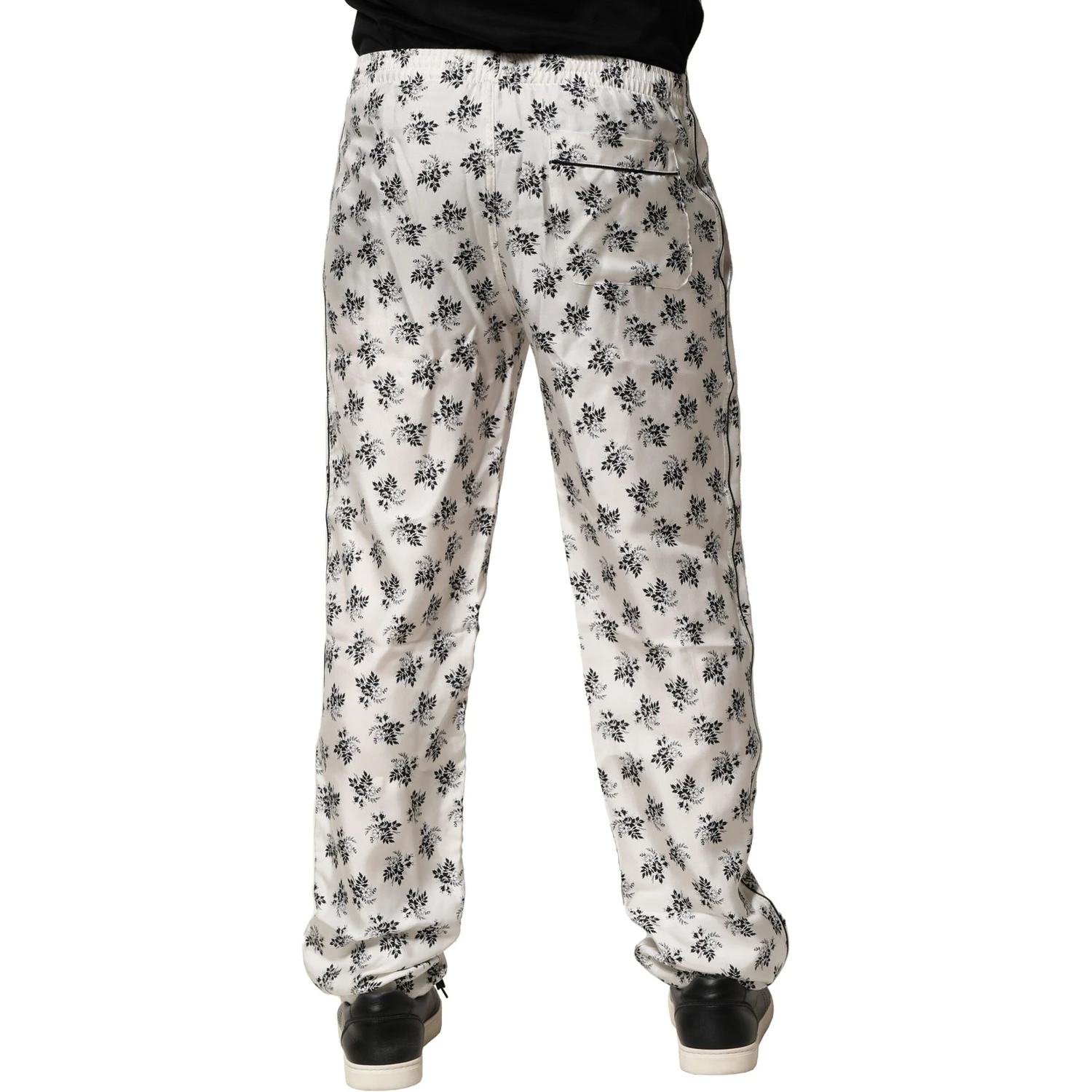 White Floral Silk Casual Lounge Pants