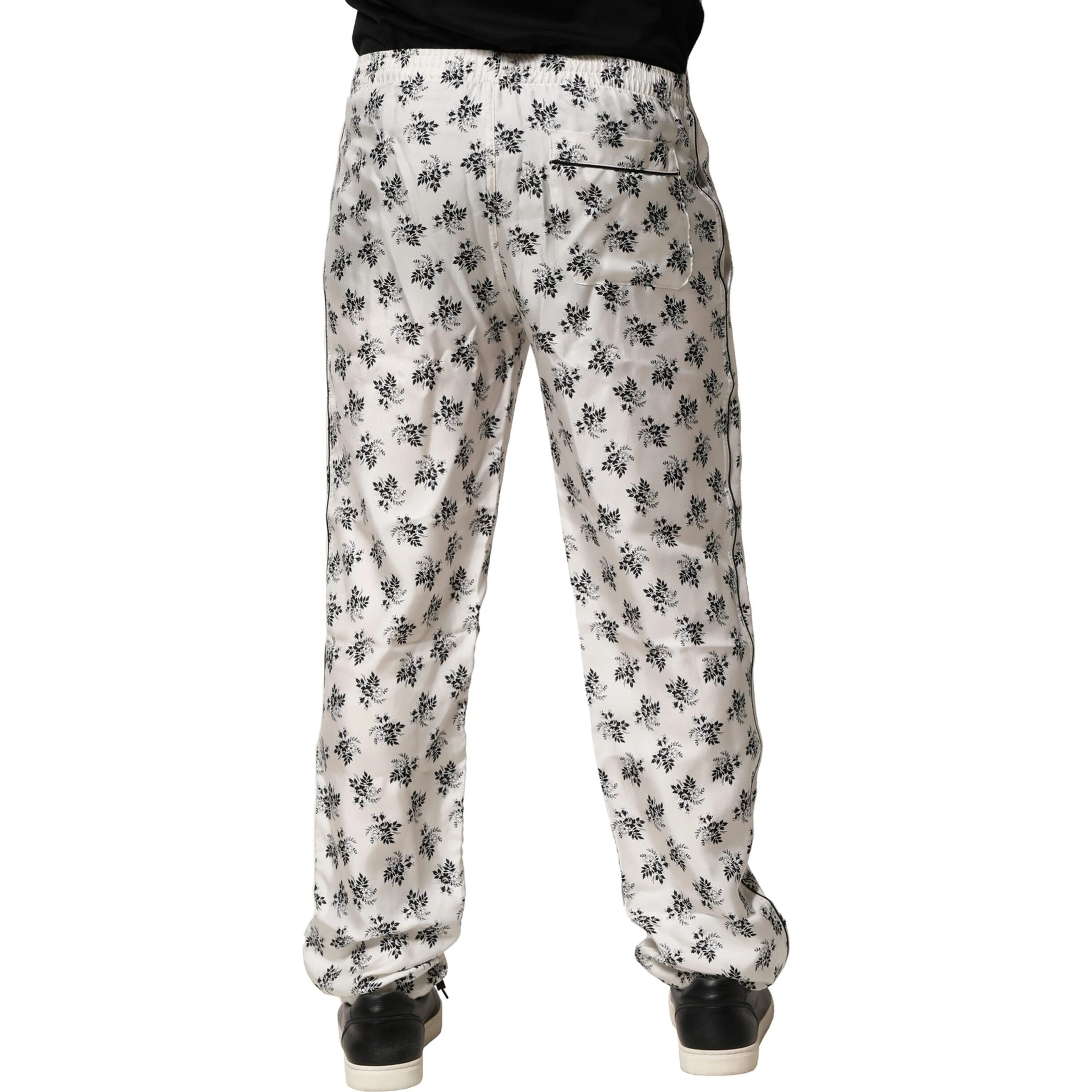 White Floral Silk Casual Lounge Pants