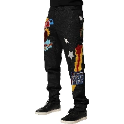 Black Graphic Embroidery Men Pants