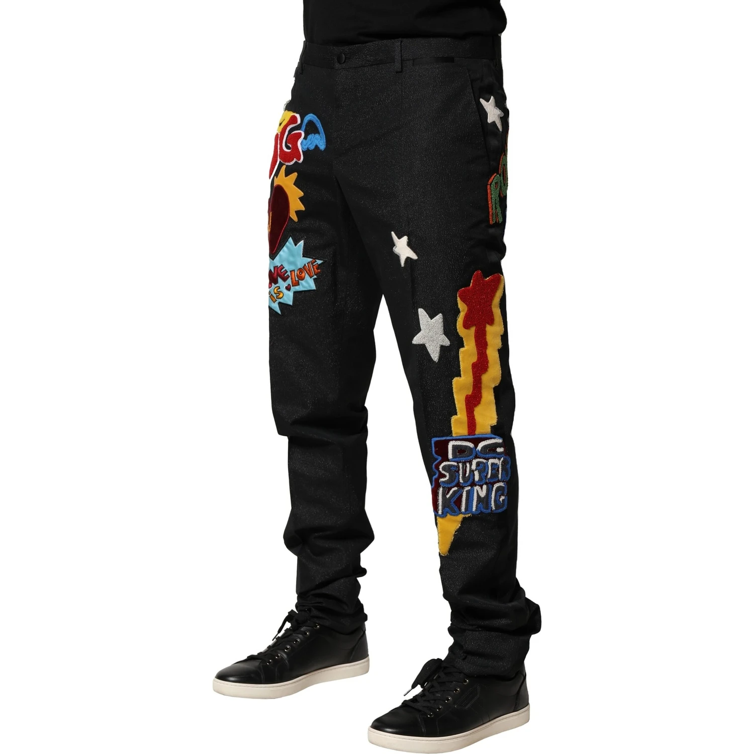 Black Graphic Embroidery Men Pants