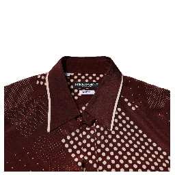 Maroon Dotted Silk Long Sleeve Casual Shirt