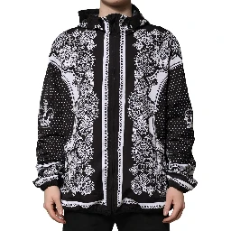 Black Bandana Print Hooded Bomber Jacket