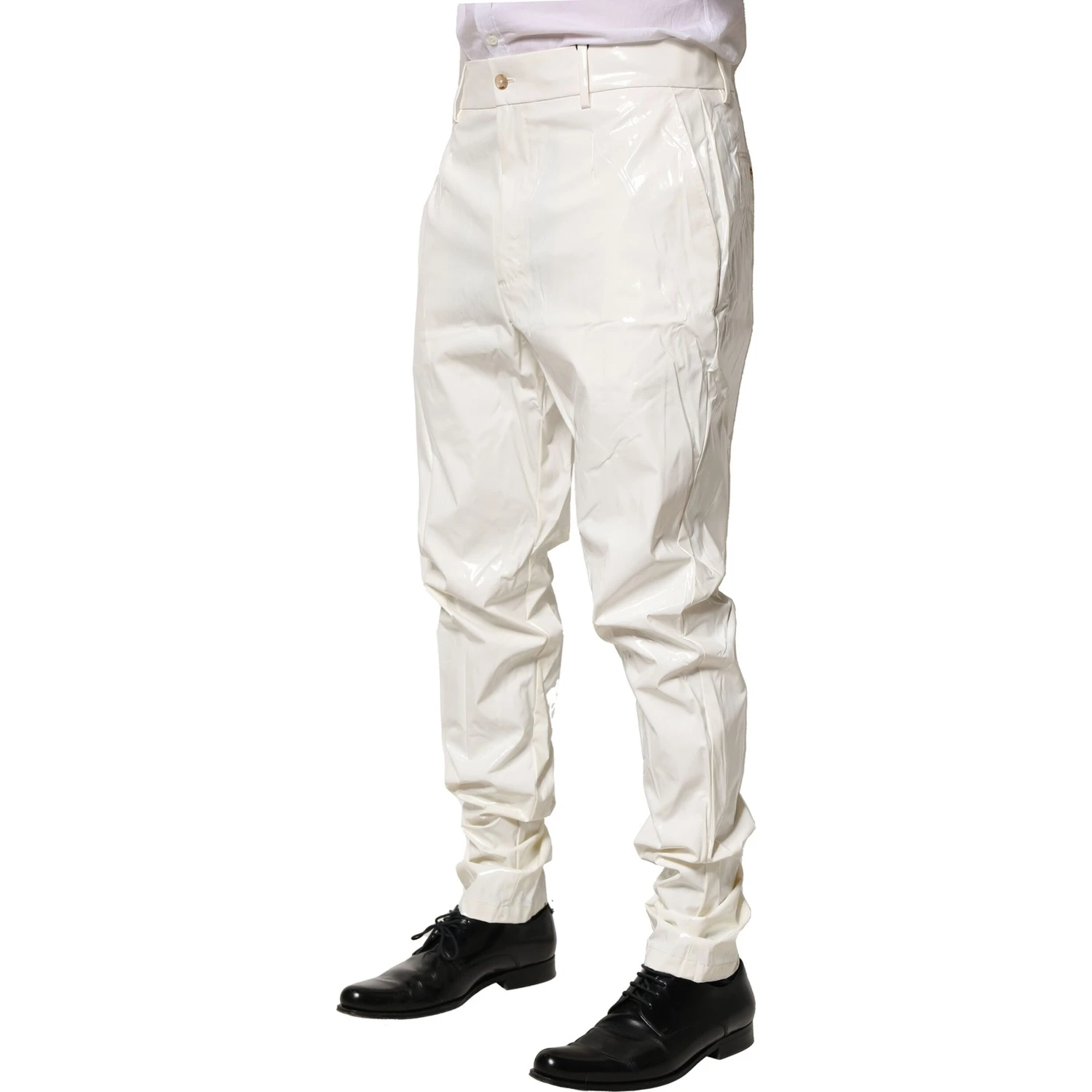 White Nylon Tapered Dress Men Pants