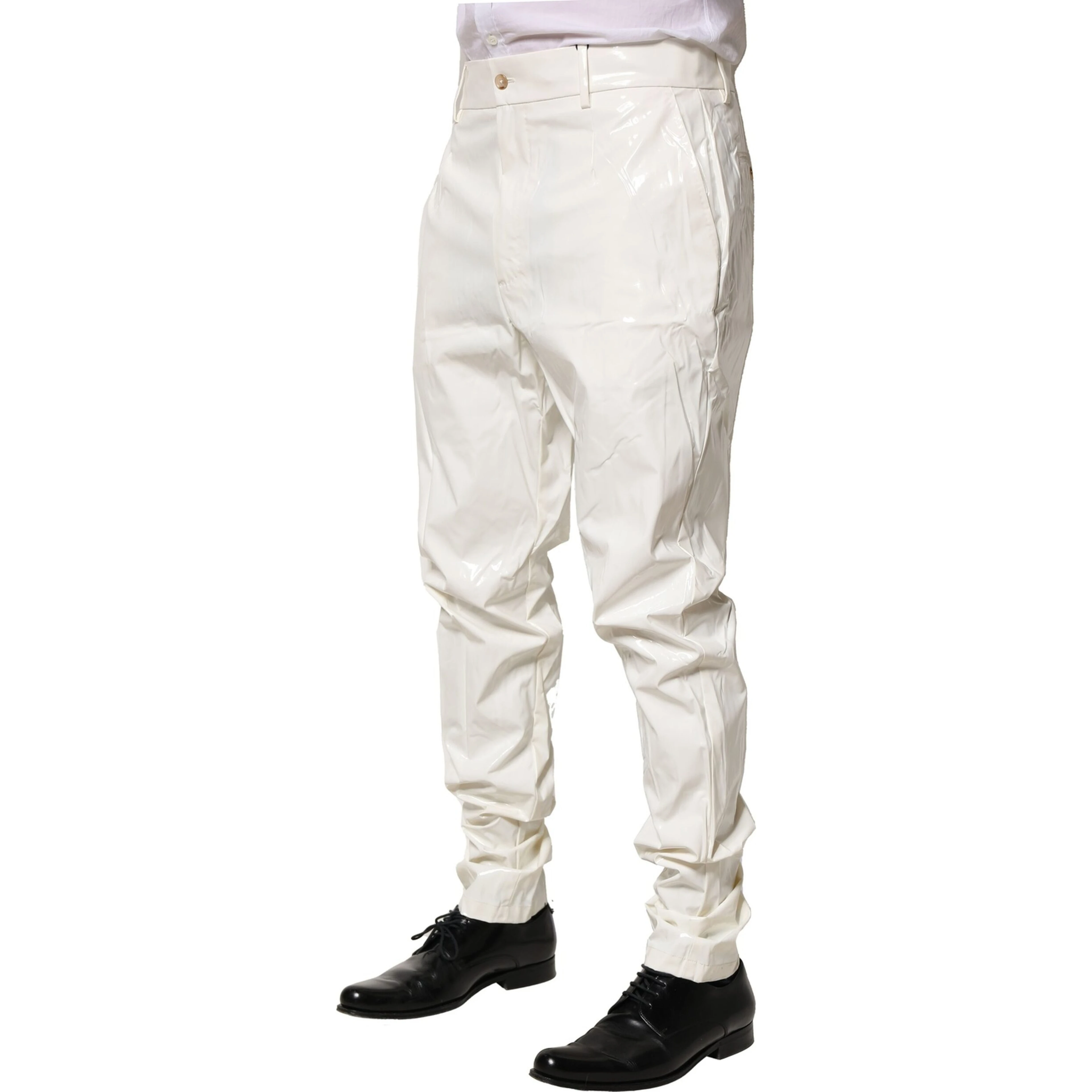 White Nylon Tapered Dress Men Pants