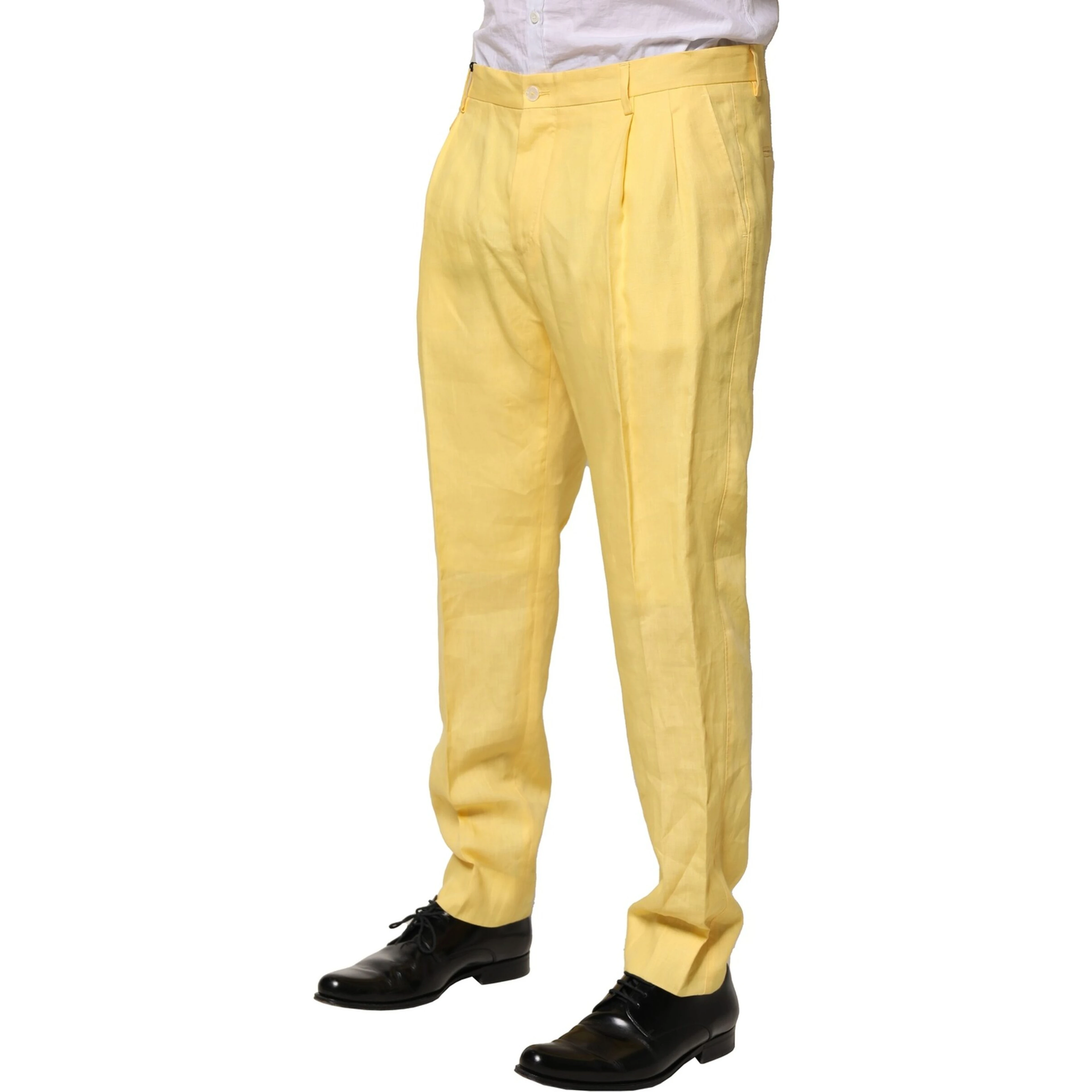 Yellow Flax Tapered Dress Men Pants